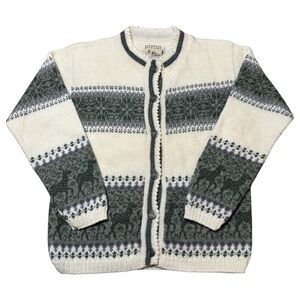 Vintage Montana Woolen Shop 100% Wool Deer Pattern Button Up Cardigan, Small